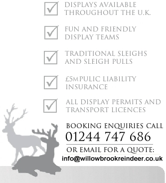 Contact Willow Brook Reindeer hire 01244 747 686